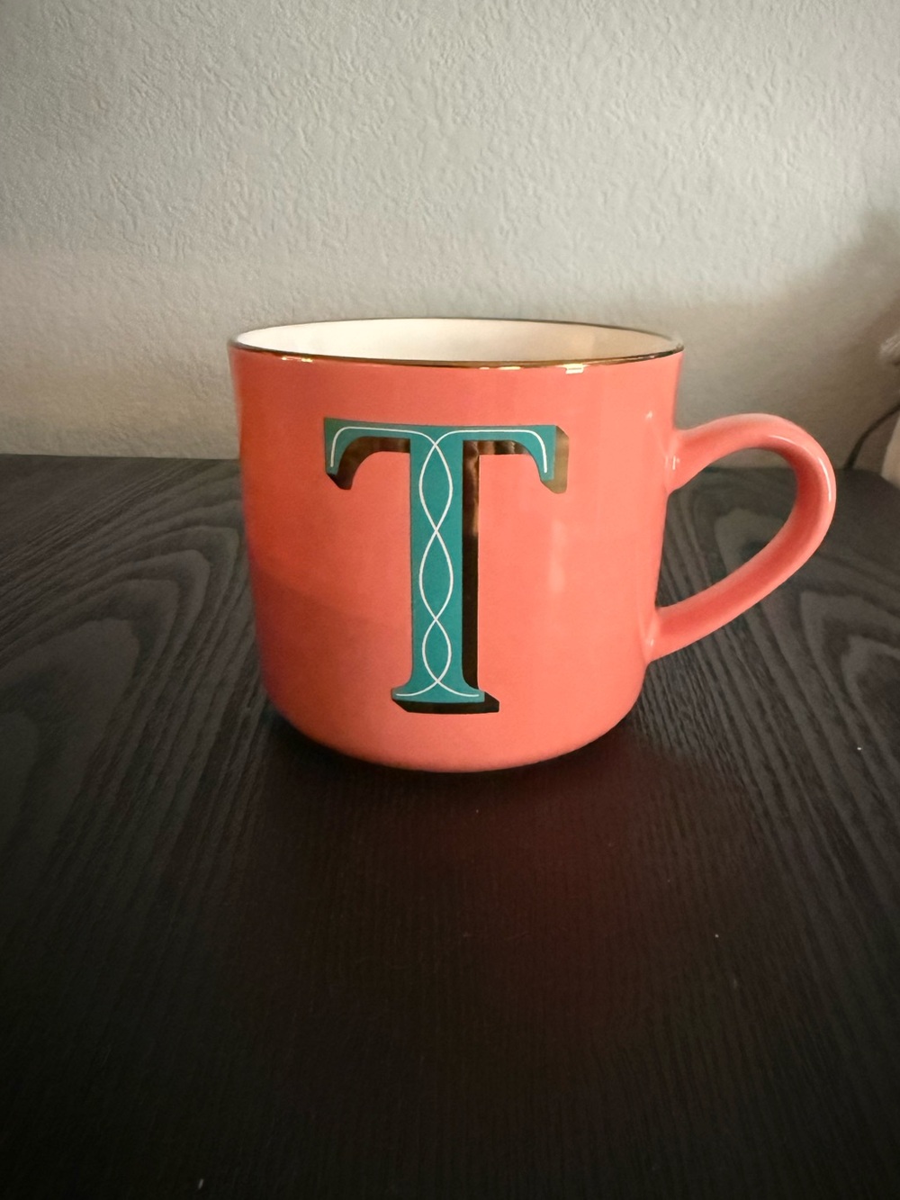 Opalhouse Monogram Letter T Ceramic Mug - Pink & Teal Boho Coffee Cup